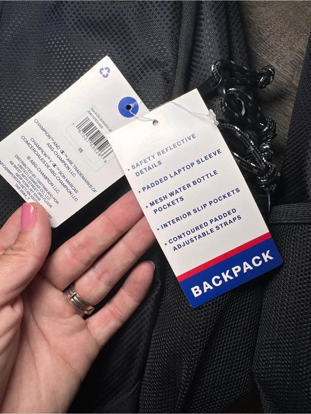 Champion Black Kids Backpack with White Logo Striping